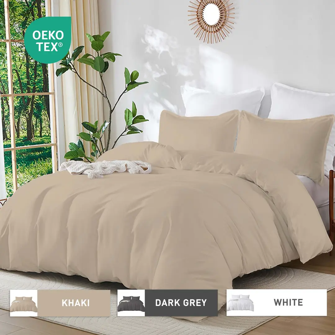 LeBonsoir Khaki Bedding Duvet Cover Set，260x220cm/60x80cmx2 Breathable Durable Soft Comfy， with Zip， 3 Pieces， Includes 1 Duvet Cover & 2 Pillowcases，NO Comforter
