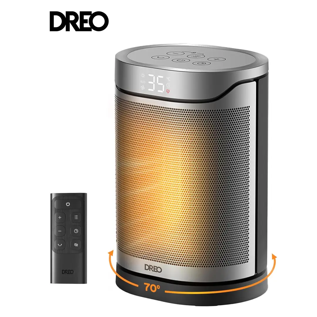 DREO Energieeffizienter Elektro-Heizlüfter mit PTC-Keramik, 1500 W, 2 Sek. sofortige Heizleistung, 70° Schwenk, 12-Stunden-Timer, 8-stufige Sicherheitsfunktionen, Fernbedienung, Atom 318