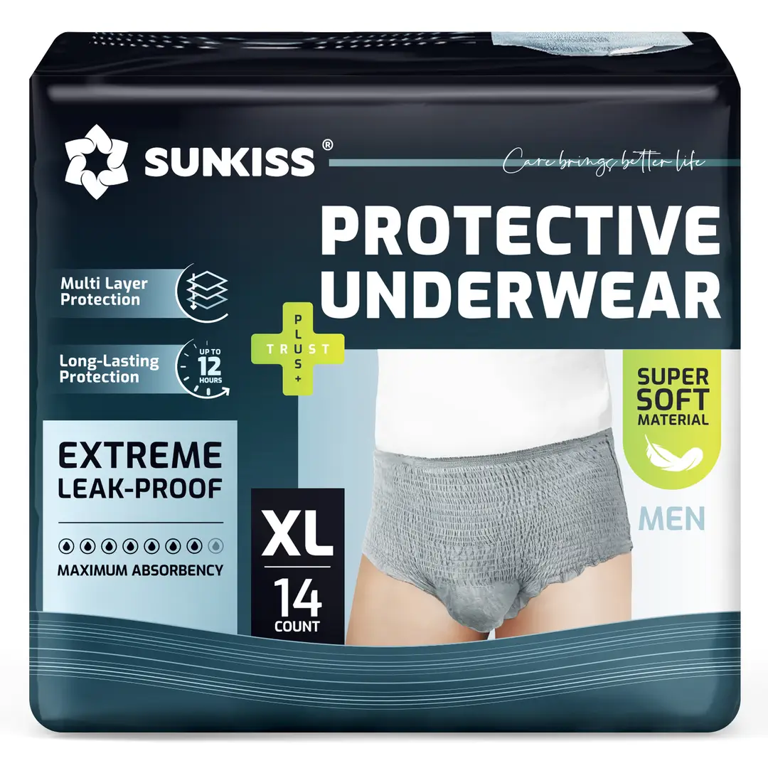 SUNKISS Sous-vêtements Incontinence Homme Slips Jetables Jour pour Adultes Culottes de Protection Masculines à Absorption Maxime Taille XL Gris 14 Unités
