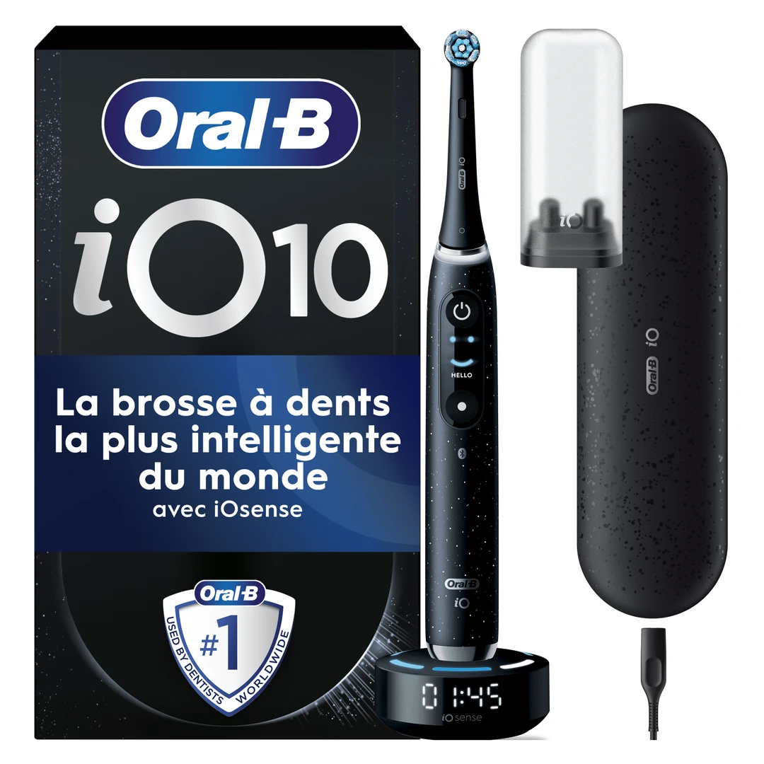 Oral-B iO 10 Brosse À Dents Électrique Noire, 1 Brossette, 1 Étui De Voyage Chargeur