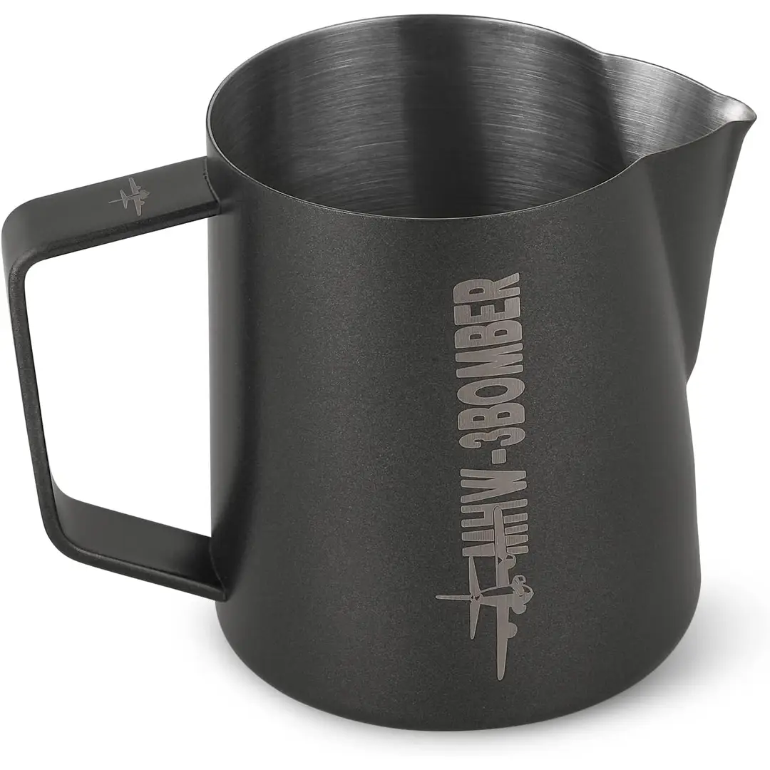 MHW-3BOMBER Espressokännchen, Milchaufschäumkännchen, Edelstahl, für Milchkaffee, Cappuccino, Latte Art, Barista-Tasse, 500 ml (Matt Schwarz) P5032B-OS