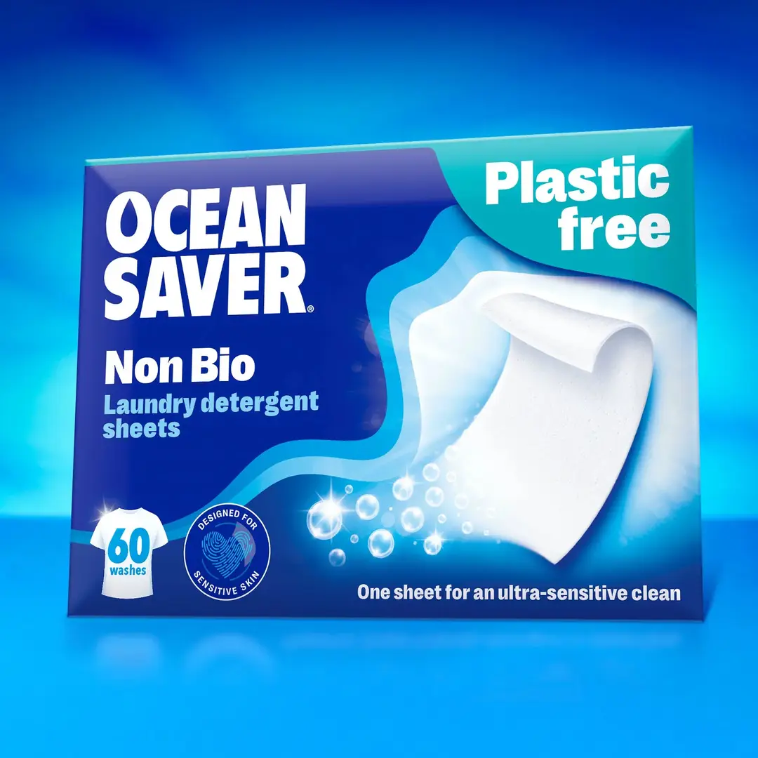 OceanSaver Eco Laundry Detergent Sheets | Non-Bio | Eco-Friendly, Biodegradable & Freshly Scented | Zero-Waste & Removes Tough Stains | Vegan, Plastic & Cruelty-Free | Plant Based Formula (60 Washes)