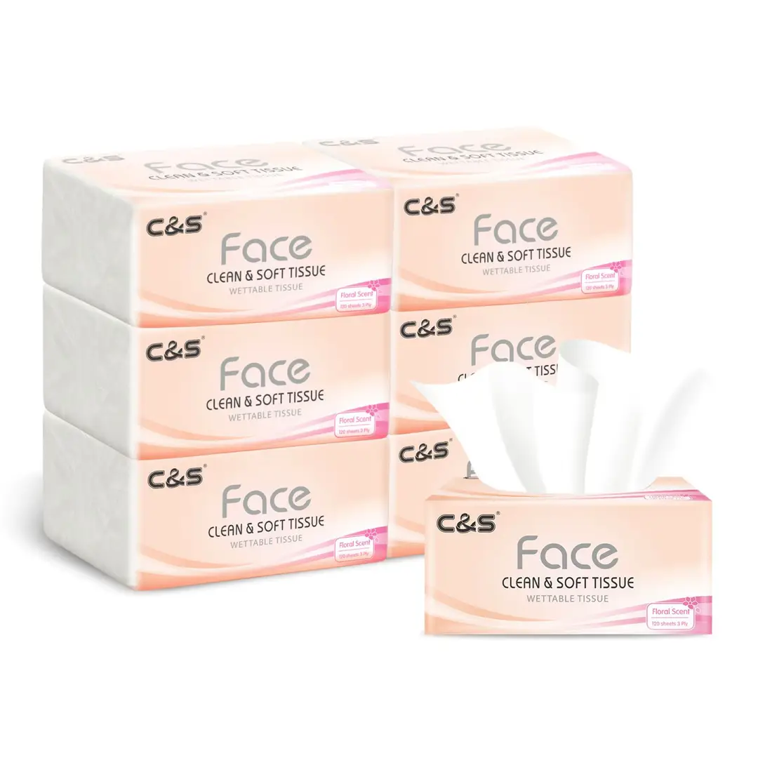 C&S Facial Tissues, Floral Scent,3-Ply, 720 Sheets (120 Sheets * 6 Packs), Family Sharing Pack, Economical