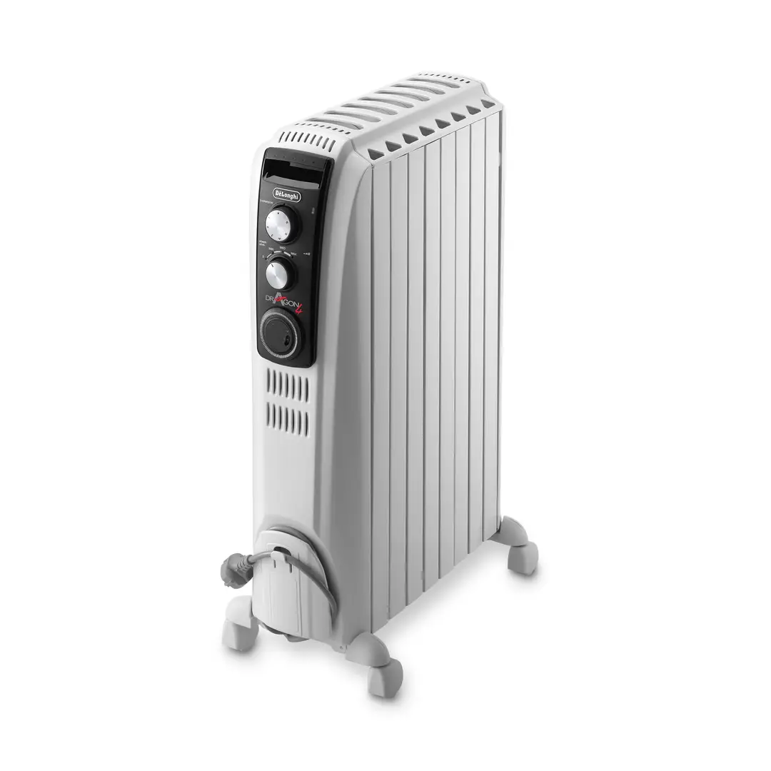 De’Longhi Dragon 4 Oil Filled Radiator, 2000W, 8 Fins, 24h Timer, Chimney Effect, White, TRD40820T