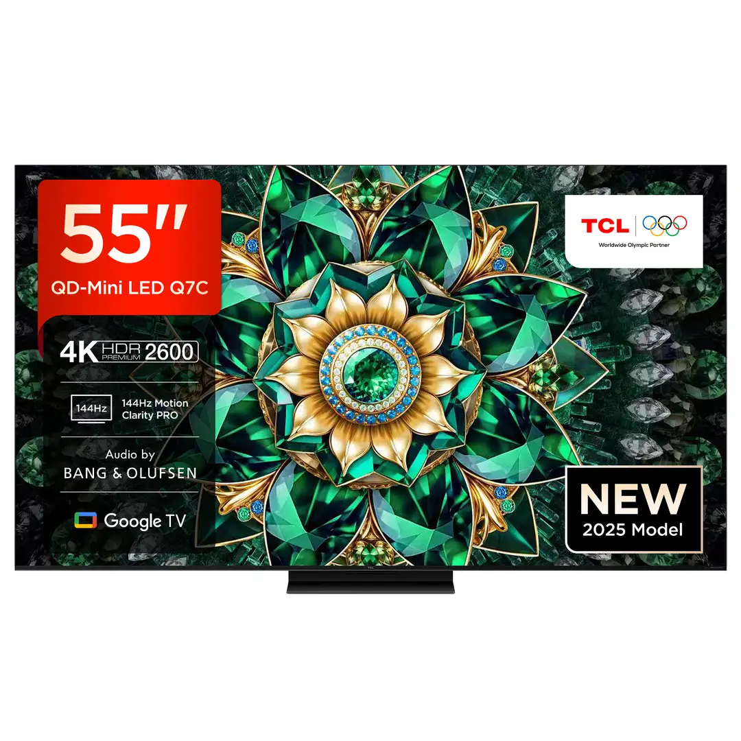 TCL 55Q7C QLED Mini LED Fernseher, 55 Zoll, 4K HDR Premium, Dolby Vision IQ & Atmos, Smart TV mit Google TV, Bang & Olufsen 6.2.2 Sound, 144Hz VRR, AMD FreeSync Premium Pro, HDMI 2.1, AirPlay 2, Alexa, IMAX Enhanced