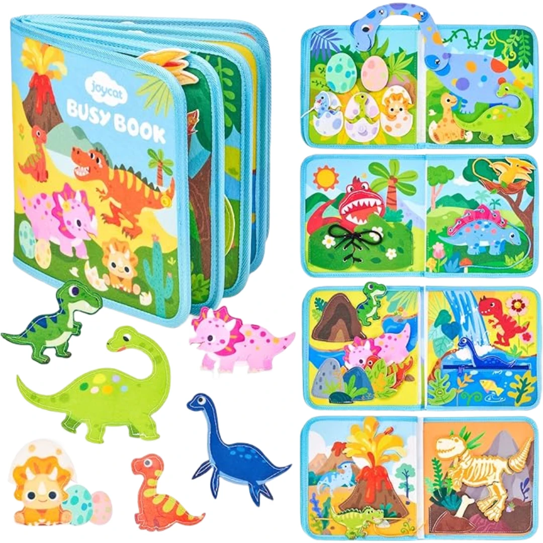 JoyCat Dinosaur Busy Book Quiet Travel Activity Board for Toddlers Aged 2-5 1 Set