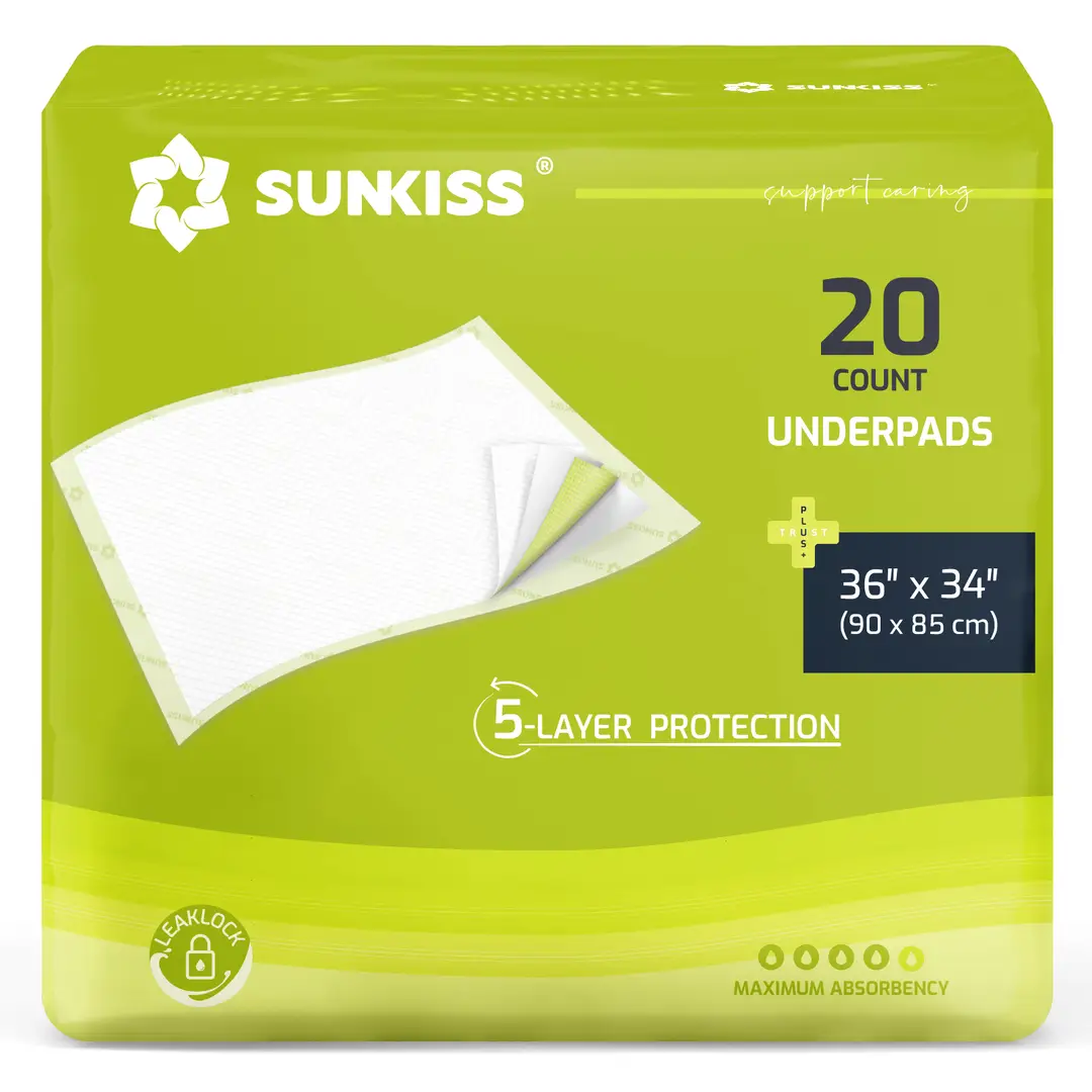 SUNKISS TrustPlus Krankenunterlagen 90x85 cm, Betteinlagen Inkontinenz einweg, Saugfähige Inkontinenzunterlagen, Baby Wickelunterlagen, 20 Stück 1er Pack