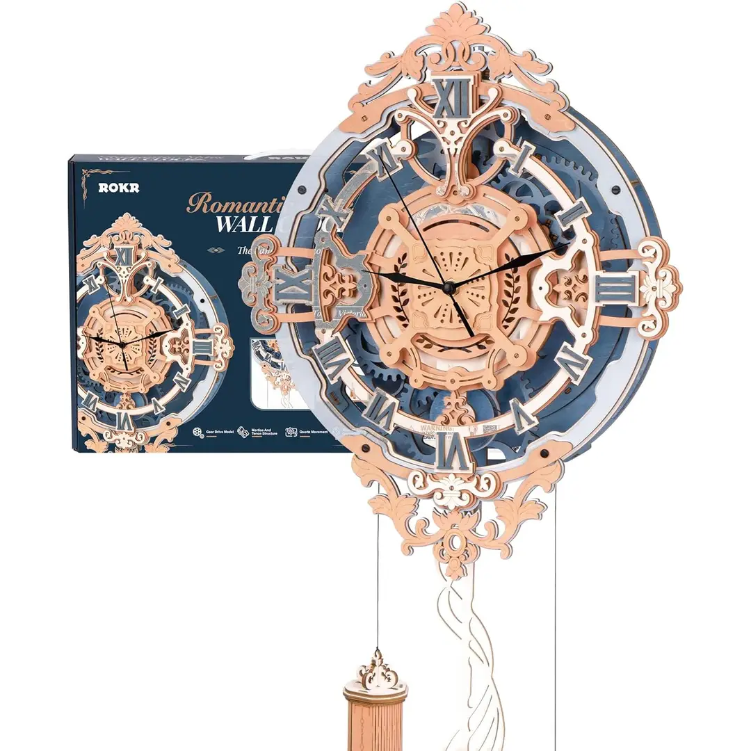 Robotime ROKR Romantische Noten Wandklok 3D Houten Puzzel Bouwspeelgoed 29,8 x 10,7 x 66,4 cm 1 stuk