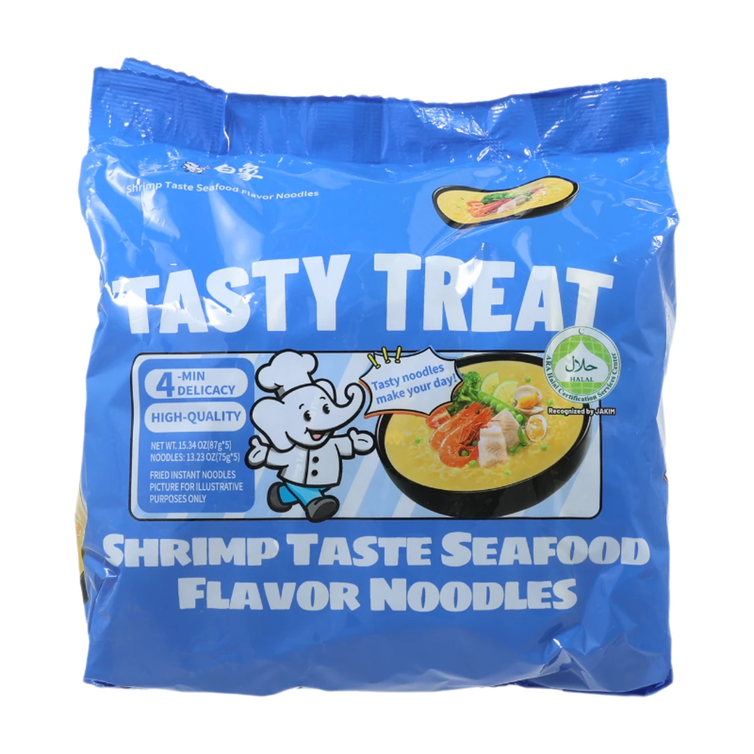 Bai Xiang Lot de 5 paquets de nouilles saveur crevettes et fruits de mer - 435 g