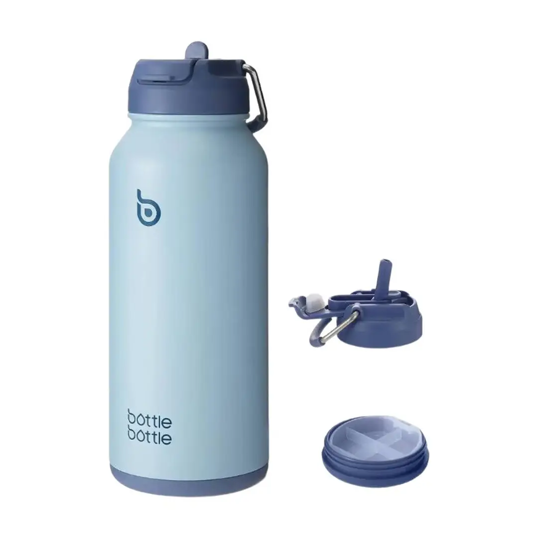 Bottle Bottle Insulated Stainless Steel Sports Water Bottle 950ml(32oz) with Straw, Dual-Use Lid, and Pill Box for Gym (Blue)