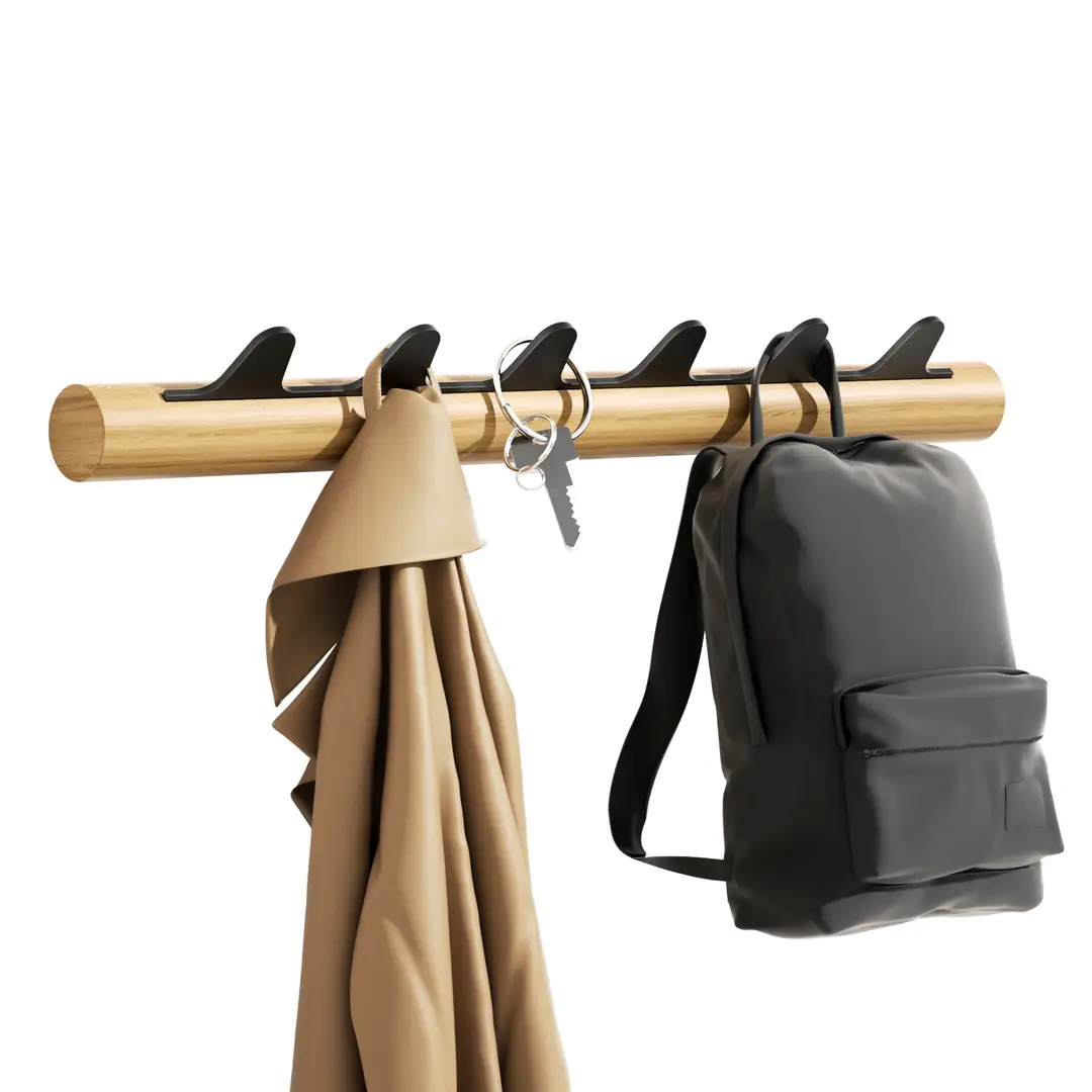 KAPANOU Porte-manteau mural en bois avec 6 crochets en métal robustes - Noir