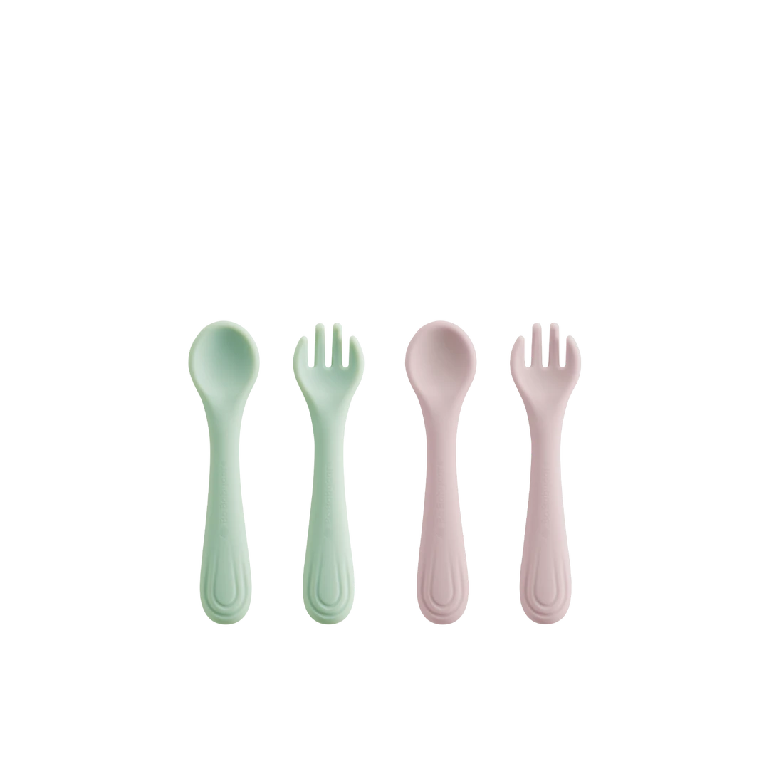 Bc Babycare Tiny Grip Silicone Fork and Spoon Pink+Green