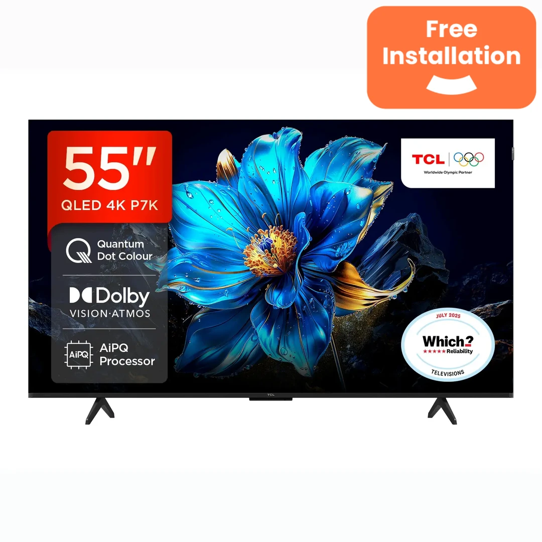 TCL 55P7K 55” QLED, Direct LED TV, 4K HDR TV, Smart TV Powered by Google TV (Dolby Vision & Atmos, Motion clarity, Hands-Free Voice Control, compatible with Google Assistant & Alexa)