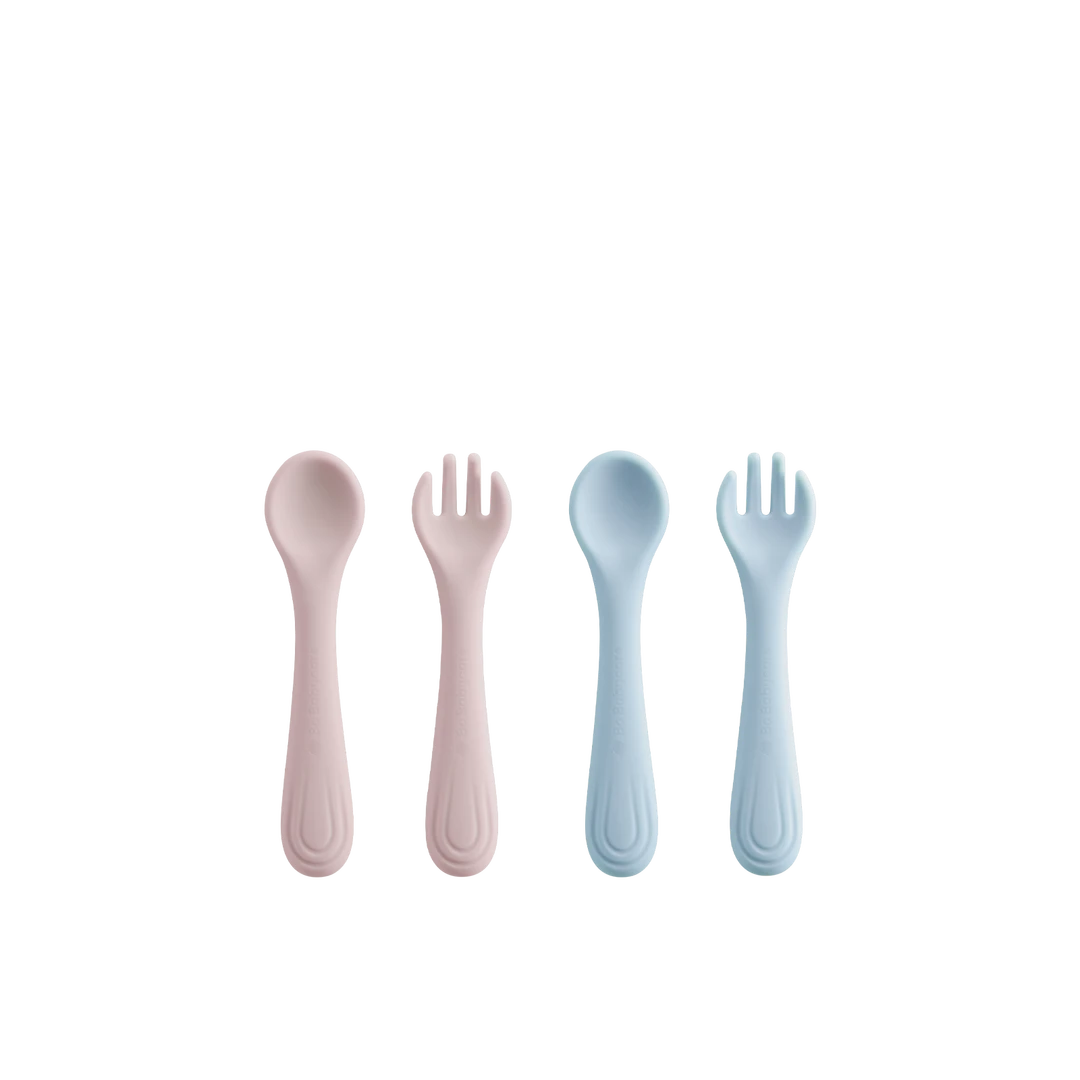 Bc Babycare Tiny Grip Silicone Fork and Spoon Pink+Blue