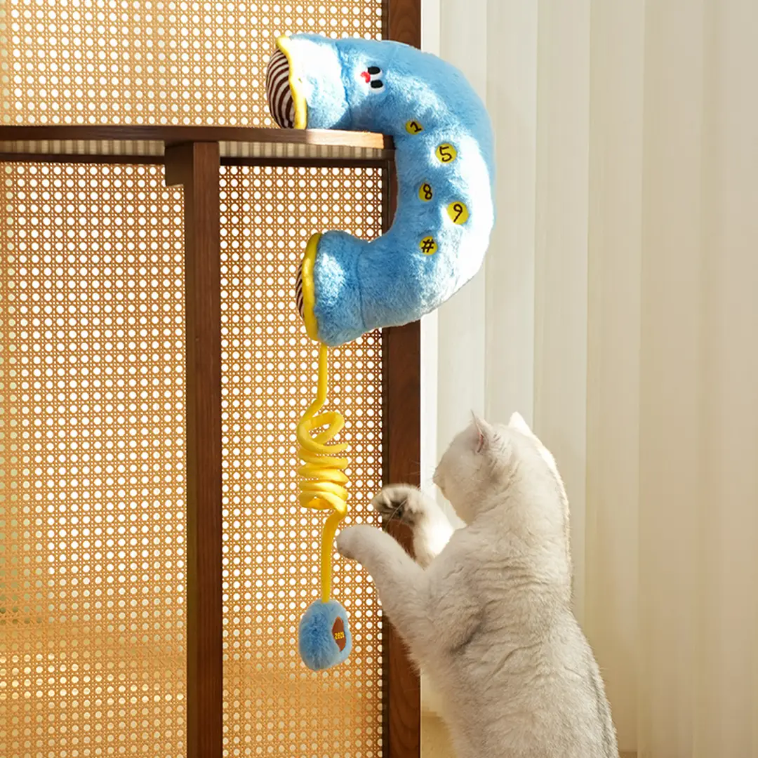 ZEZE Retro Telephone Shaped Pet Cushion, Soft Plush Cat Dog Mat (Blue/Yellow)