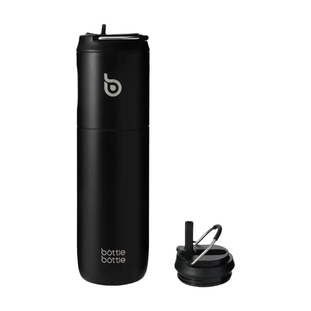 Bottle Bottle 24 oz Vacuum Insulated Water Bottle, Stainless Steel, with Straw Lid & Handle, Leakproof, BPA-Free, Black