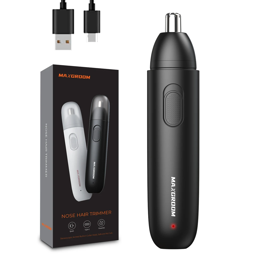 MAXGROOM Tondeuse Poils de Nez et d’Oreilles pour Homme, Tondeuse à Poils de Nez Rechargeable USB, Tête Amovible Étanche, Tondeuse de Précision Compacte pour Nez, Oreilles et Sourcils, Outil de Soin de Voyage