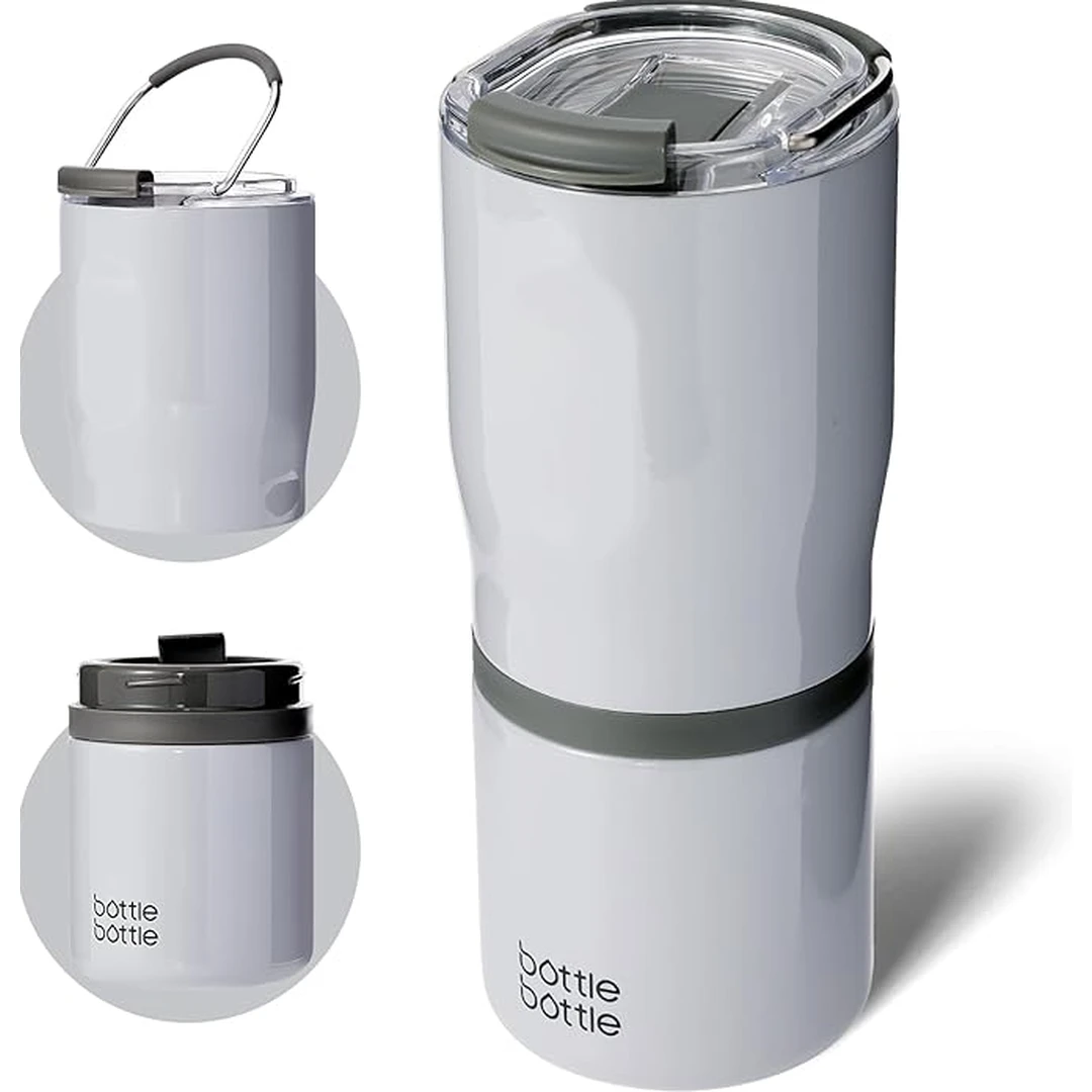 Bottle Bottle roestvrijstalen thermobeker met handvat en 2 deksels, 625 ml, BPA-vrij (grijs), Nieuwjaarsaanbieding, top cadeauopties
