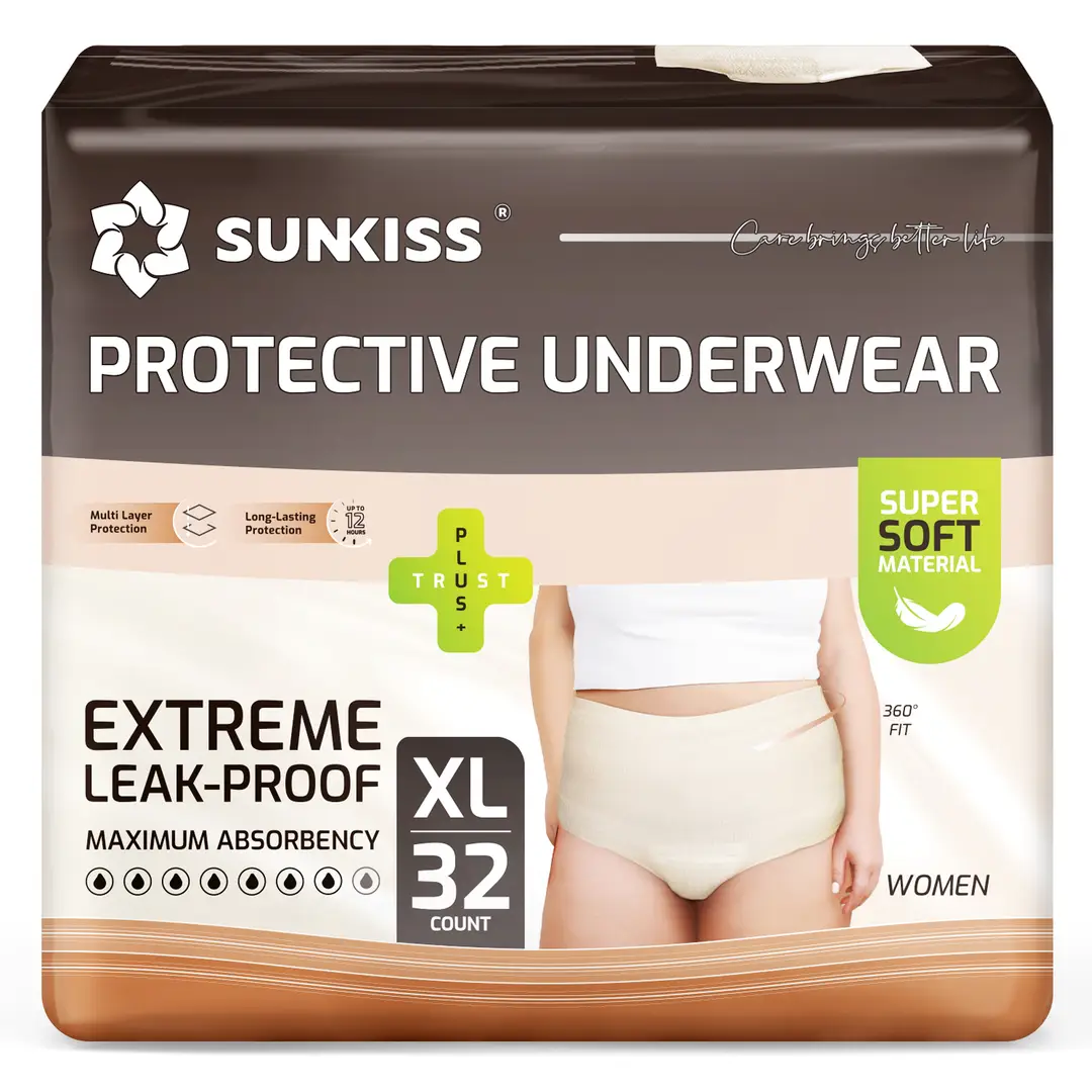SUNKISS Inkontinenz Pants für Frauen, Windelhosen Erwachsene Frauen Einweg Tagsüber, Inkontinenz Slip Damen, Super Saugfähig, Beige, Größe XL, 32 Stück 1er Pack
