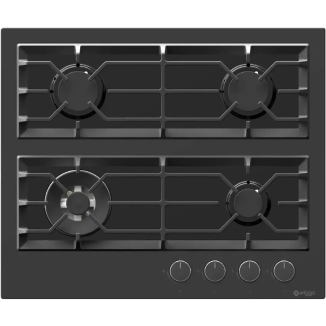 Wiggo WH-G634GR(B) Gaskookplaat - 4 Branders - RVS Afwerking - Gietijzeren Rosten - Veiligheidskleppen