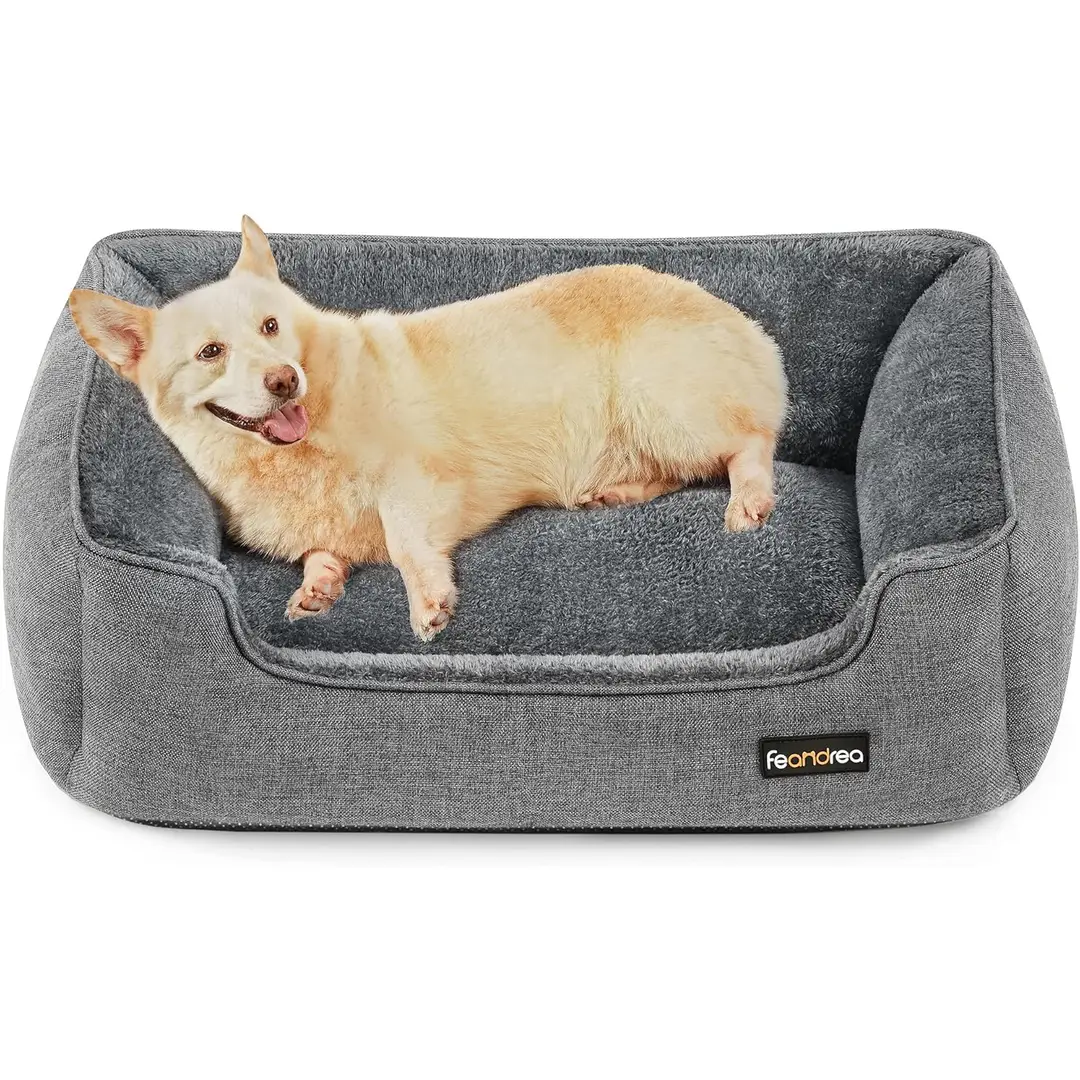 FEANDREA 100% Polyester Pet Bed, Dog Bed,  Dog Sofa Bed, 90x75x25cm, Light Grey