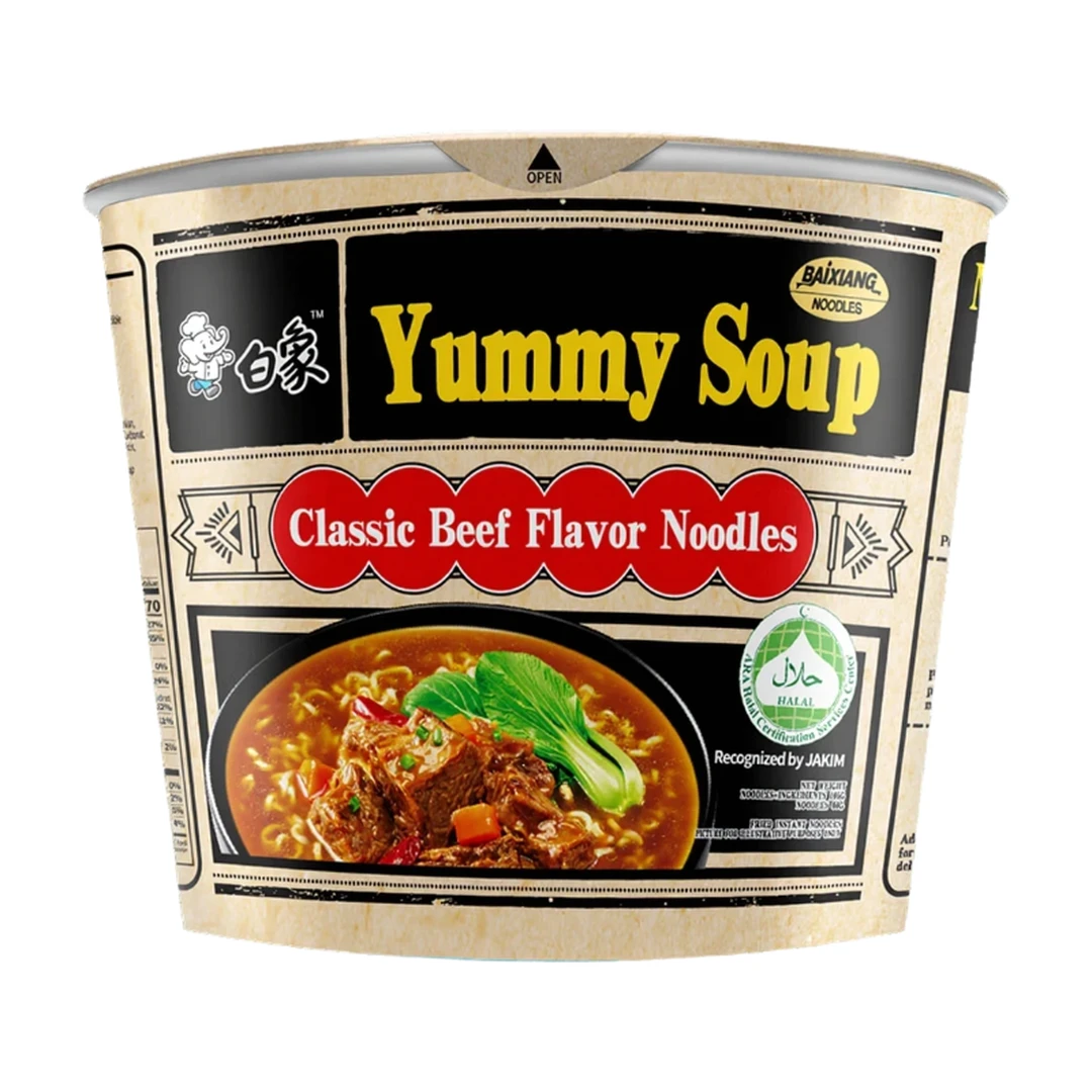 Nouilles de boeuf classiques Baixiang en soupe 107g (Baril)
