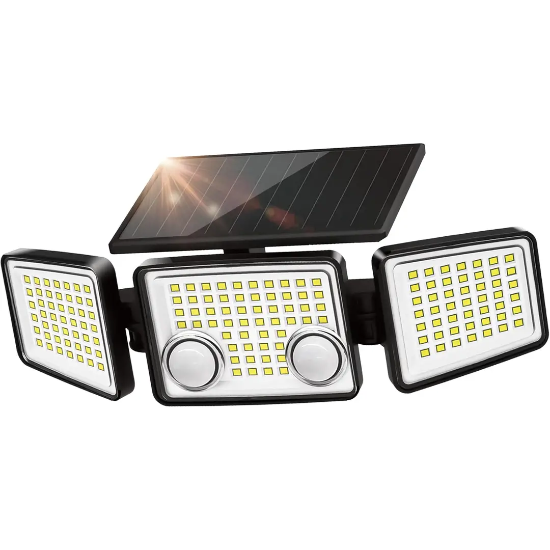 UME Solar-Outdoor-Leuchten - 3000 Lumen, 7000K, 152 LED Superhelle Bewegungsmelder-Flutlichter mit 2 Sensoren, IP65 Wasserdicht, 270° Weitwinkel, 3 Modi für Garten & Terrasse