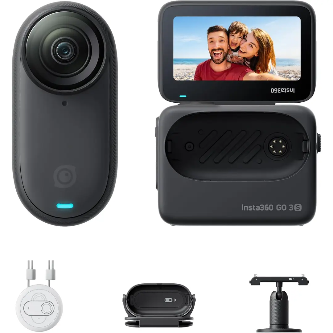 Insta360 GO 3S 128 GB - draagbare 4K-minicamera, handheld-POV's, monteerbaar overal, stabilisatie, 140 minuten batterijduur, waterdicht tot 10 m, AI-bewerking, Apple Zoek mijn, zwart, voor vloggen, reizen en buitenactiviteiten