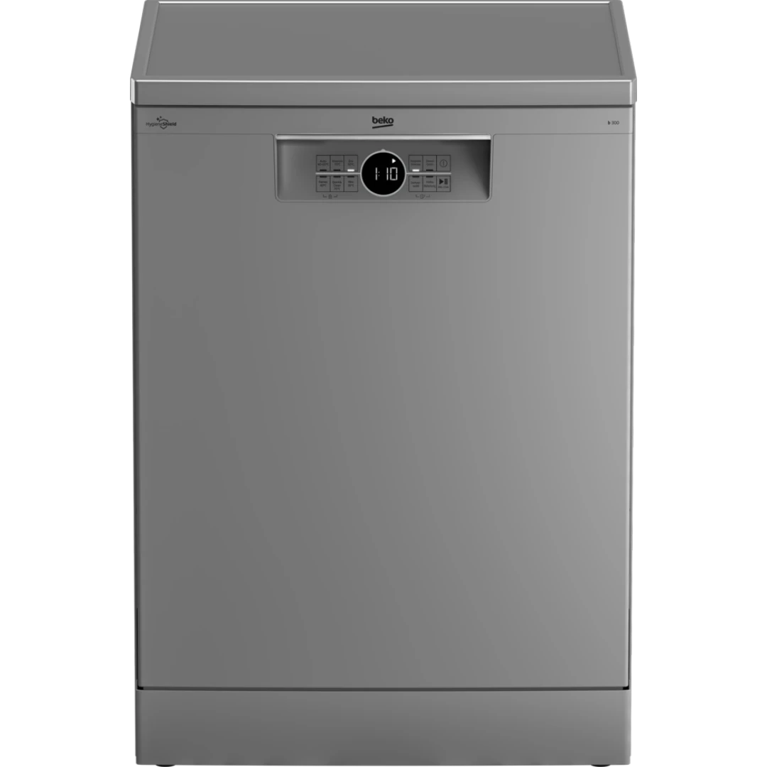 Beko BDFN26430S Geschirrspüler 60 cm, Freistehend, Einbaufähig, für 14 Gedecke, 6 Programme, 4 Zusatzfunktionen, 3 Beckenebenen, HygieneIntense, SelfDry, Programm für Halbbeladung, Silber [Energieeffizienzklasse D]
