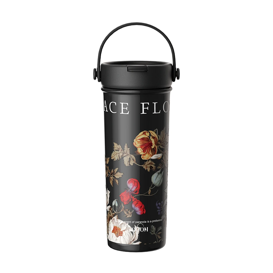 GOOM Art Life Serie Trinkbecher (Blume, Schwarz) 600 ml, Neujahrssale, Top-Geschenkideen