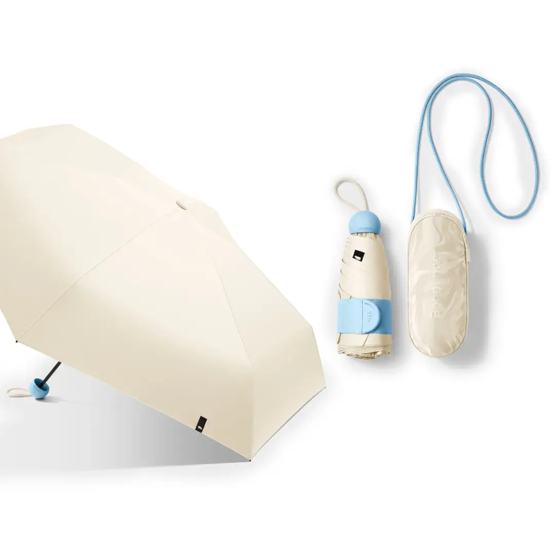 Beneunder BM525, 5-Fold Black Gel Umbrella, UPF50+ & Capsule Design, Lightweight for Commute/Travel, White,F