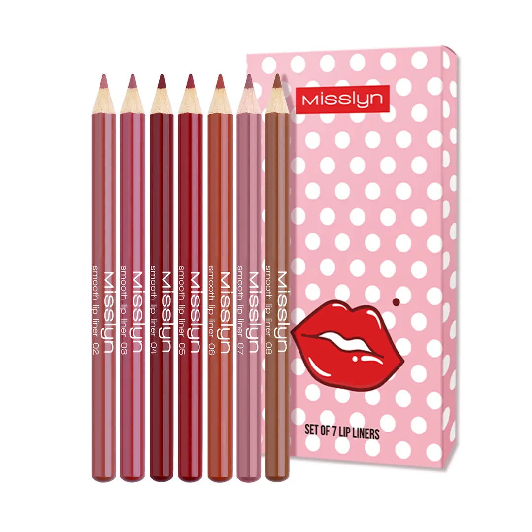 MISSLYN LOVE YOURSELF Coffret Crayons à Lèvres Mat, 7 Pièces, Maquillage Visage Colorstay avec Taille-Crayon Intégré, Couleurs à Lèvres Longue Tenue, Application Douce, Crayons à Lèvres Naturels, Pigmentation Intense, Finition Mat Ultra Fine