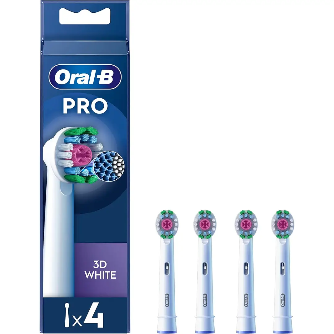 Oral B Pro 3D White Electric Toothbrush Heads, For Teeth Whitening and to Remove Surface Stains, Pack of 4 Toothbrush Heads, White