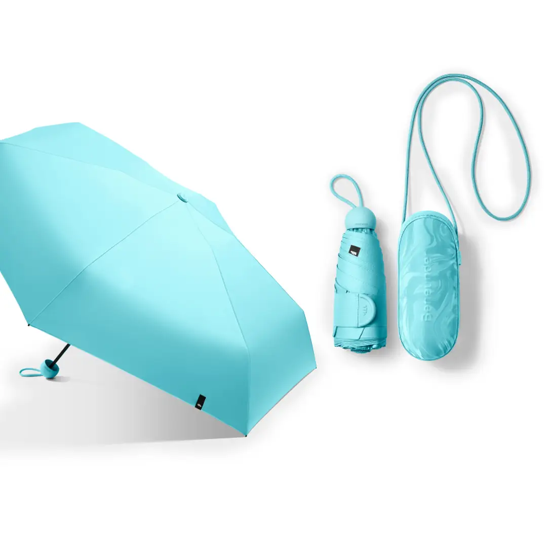 Beneunder BM525, 5-Fold Black Gel Umbrella, UPF50+ & Capsule Design, Lightweight for Commute/Travel, Aqua,F