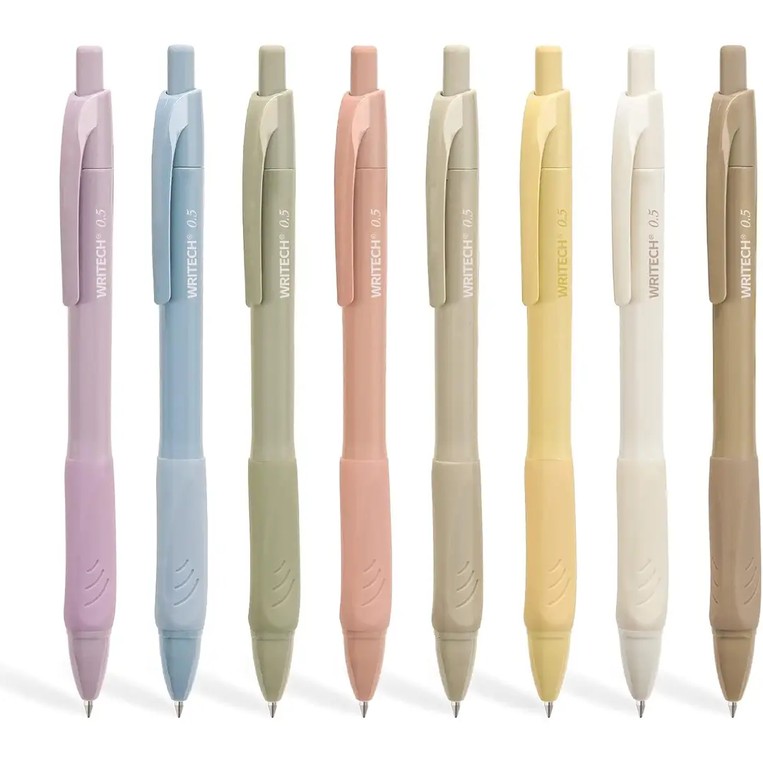 WRITECH 0,5 mm Gelstifte mit weichem Griff - 8 ausfahrbare Stifte mit schwarzer Tinte für ein reibungsloses Schreiben, ohne Verschmieren oder Verlaufen