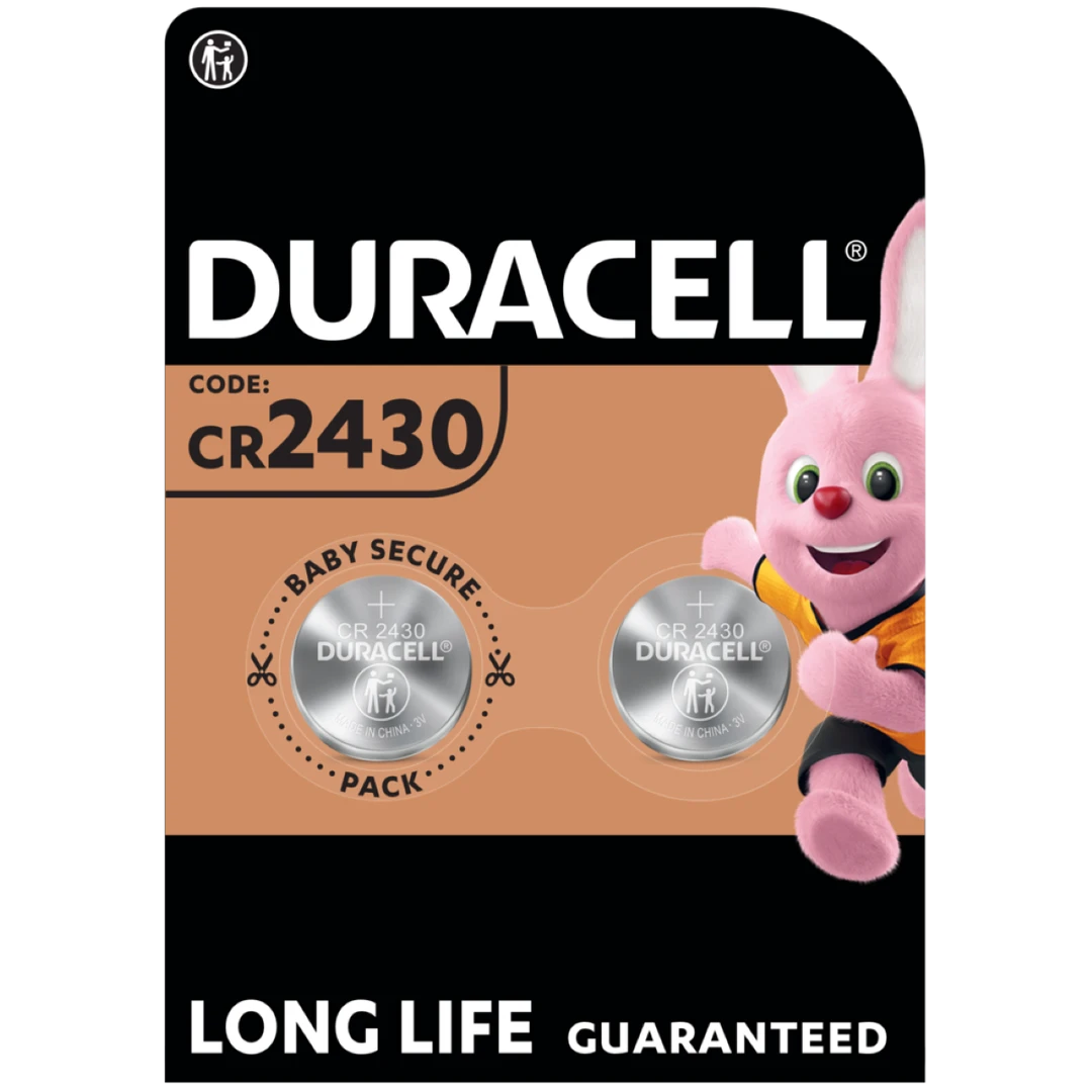 DURACELL CR2430 Piles Boutons au lithium 3V (lot de 2) - Longue durée garantie - Pour clés électroniques, petites télécommandes et montres de sport - Emballage Sécurité Enfant - Conservation garantie 10 ans