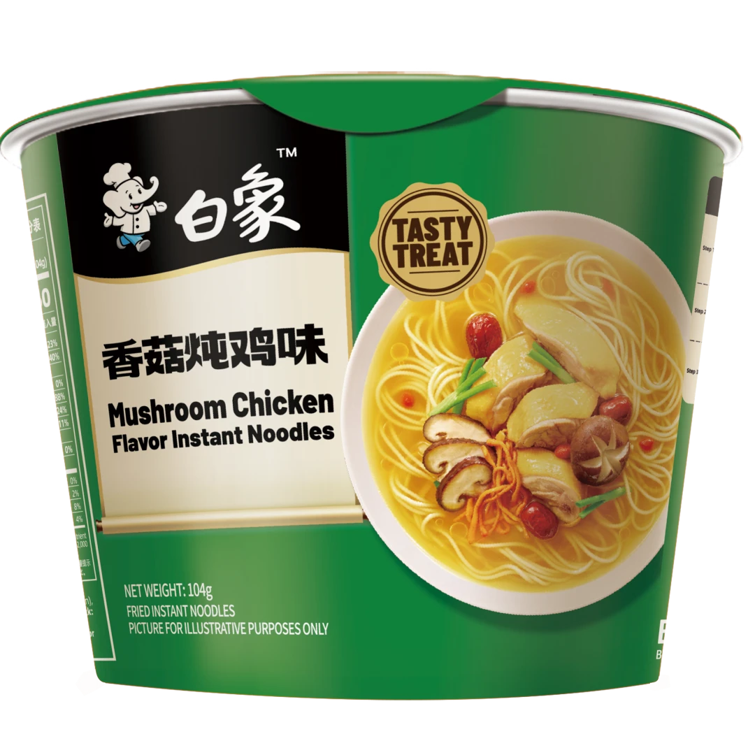 Bai Xiang Umami-Enhanced Classic Shiitake Chicken Soup Flavor Instant Noodles, 12 Buckets (Full Case)