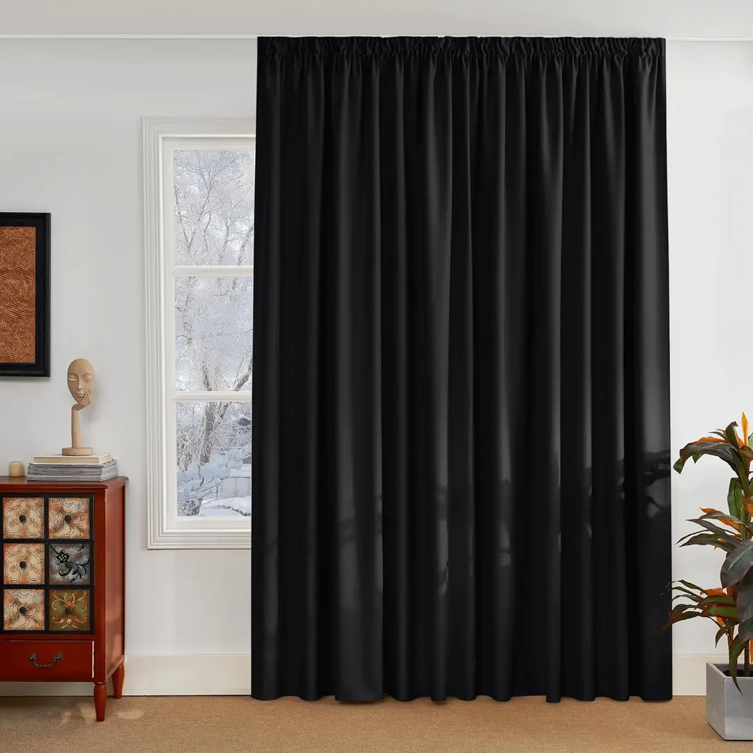 PONY DANCE Store occultant avec tête à fronceur à crayon, 1 panneau, W 300 x L 245 cm (W 118 x L 96 pouces), Noir