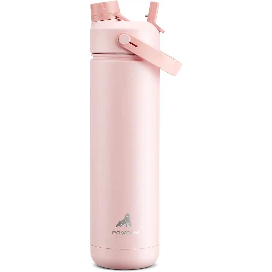 POWCAN by Meoky 26oz Dual-Opening Sports Water Bottle with Carry Handle –Pink