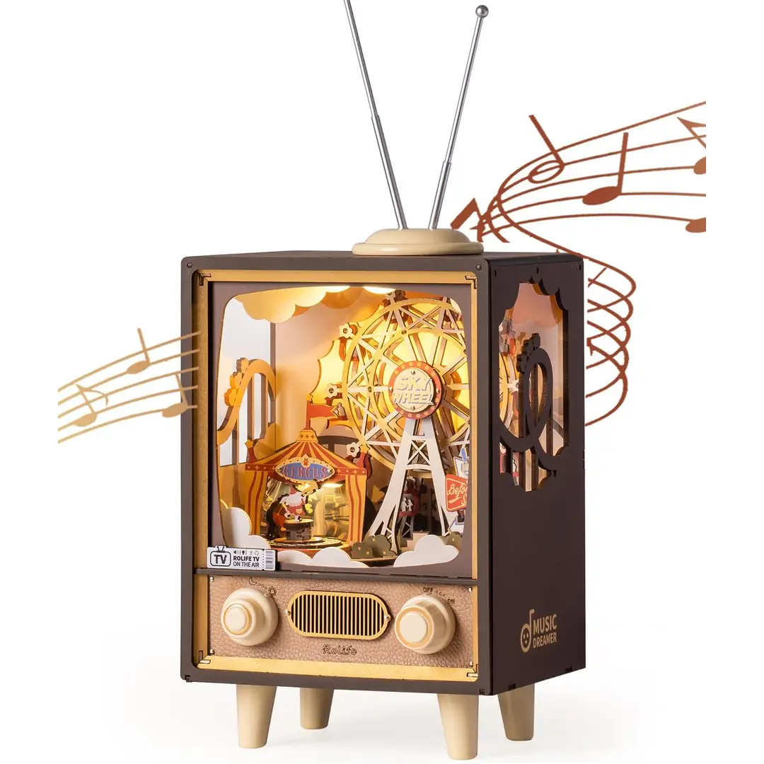 Robotime Rolife Sunset Carnival 3D-puzzel, doe-het-zelf speelgoedset, 17,8 x 14,2 x 41,4 cm, 1 stuk,Wooninrichting, boekenkastdecoratie,Handgemaakte cadeaus voor volwassenen en tieners,Onderwijs speelgoed