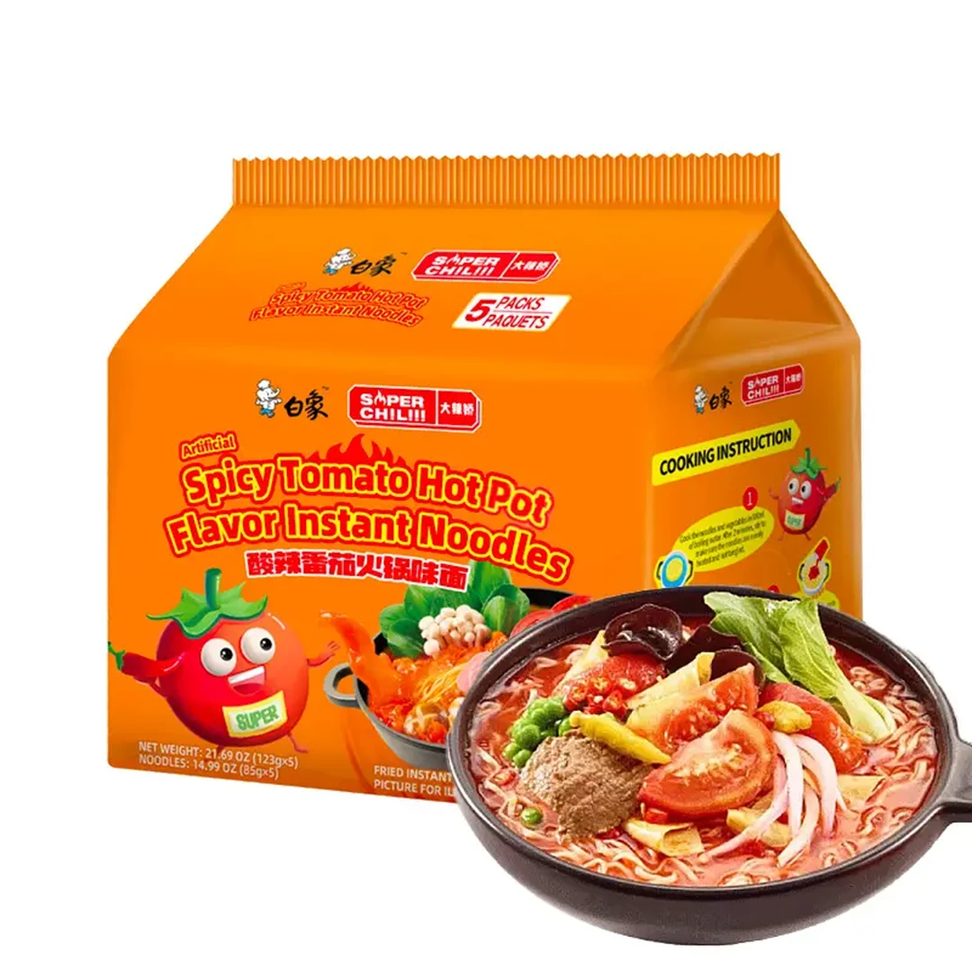 Baixiang Scharf-saure Nudeln mit Tomaten-Eintopfgeschmack, 5er-Pack, 125g*5