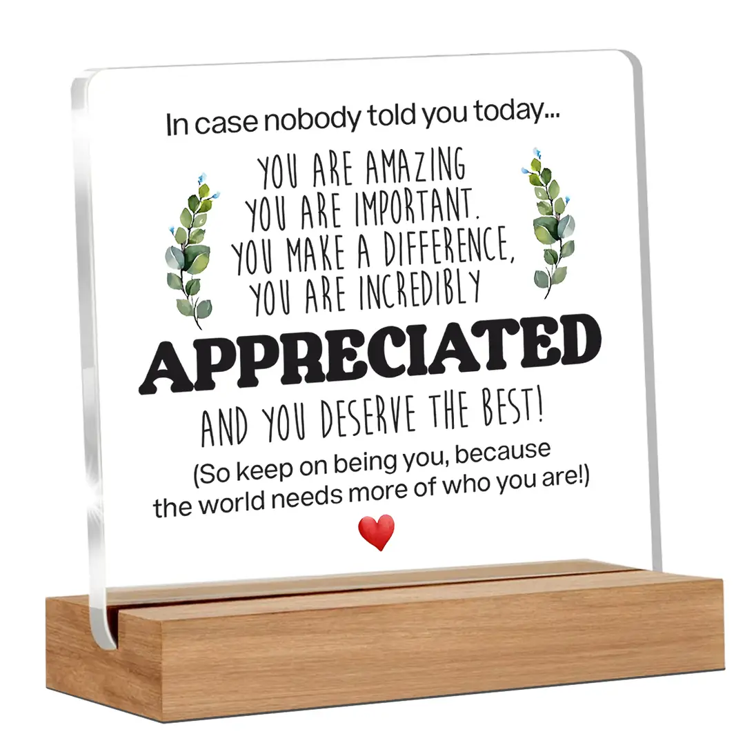 Alphynix Plaque d'affirmation quotidienne en acrylique avec support en bois - 12 x 12 cm