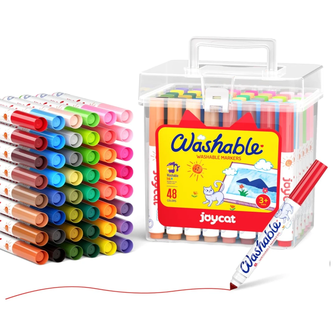 JoyCat Set mit 24 Stück aus waschbaren Markern, 24 Farben, inkl. Trage- und Aufbewahrungskoffer, ideal für Kinder, perfekt für Jungen und Mädchen, ideal für Schul- und Klassenzimmerbedarf, Neujahrs-Action, Top-Geschenkideen