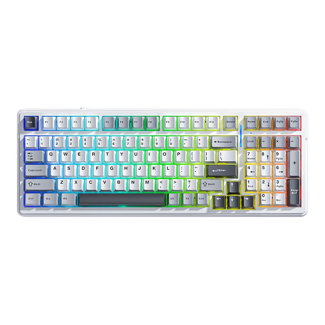 AULA F99 Mechanical Wireless Keyboard, QWERTY US layout, Tri-Mode(Wired/Bluetooth/2.4G) - Light Gray/Gray wood switch V3