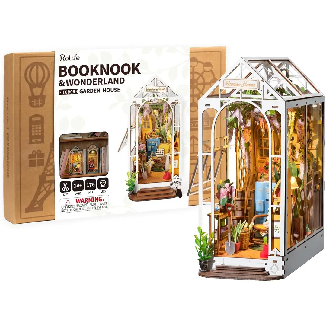 Robotime Rolife Garden House Book Nook DIY 3D Puzzle Toys 11 x 20.3 x 24.1 cm 1PC