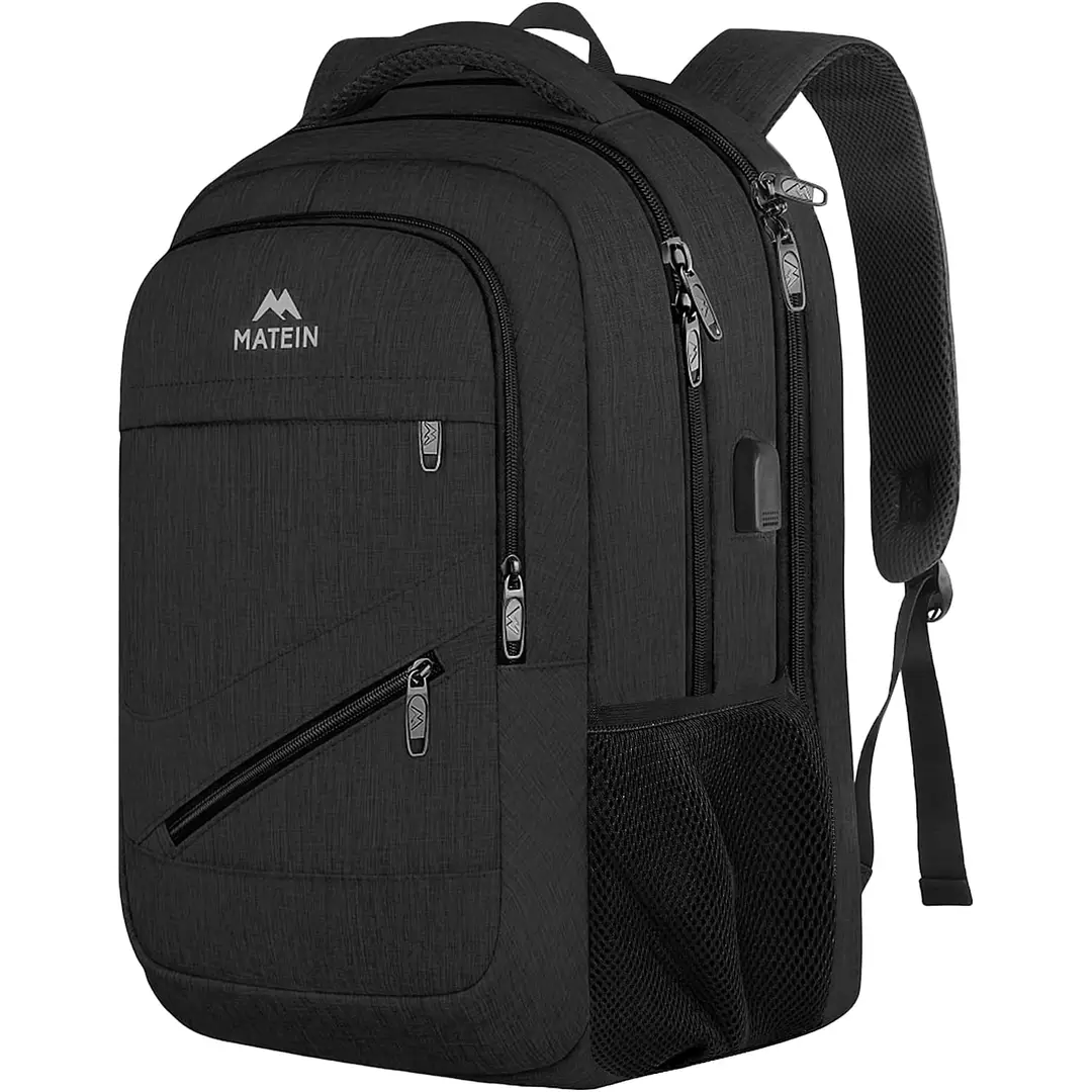 MATEIN Travel Laptop Backpack， 17 Inch Business Large Backpack Bag With USB Charging Port， Water Resistant Work Rucksack Anti Theft Lightweight for College High School Men Women Casual Daypack， Black, New Year Sale , Top gift picks