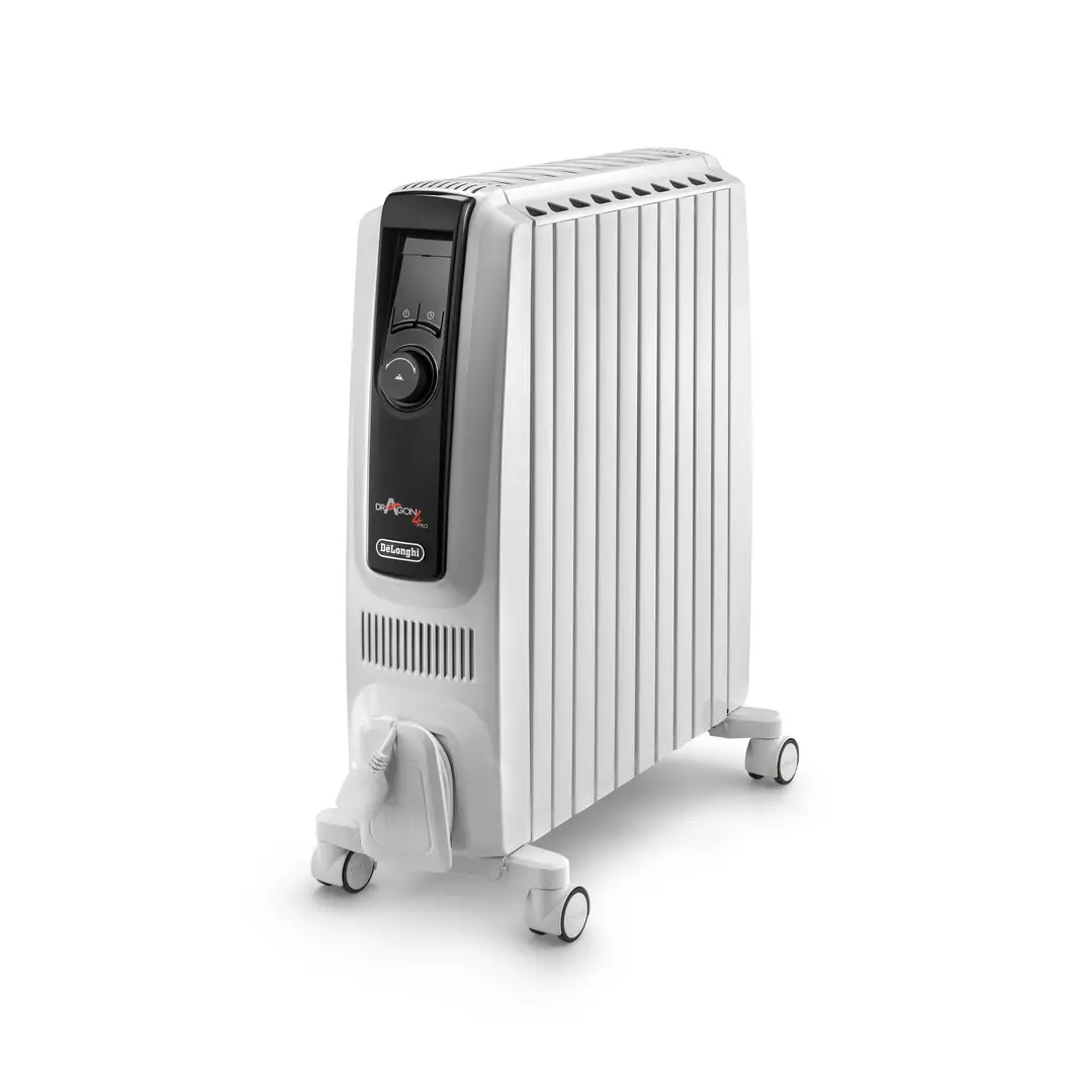 De’Longhi Dragon 4 Oil Filled Radiator, 2000W, 8 Fins, Digital Timer, Eco Function, White, TRD40820E
