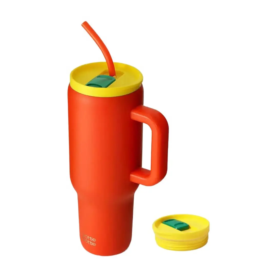 Bottle Bottle 40 oz Stainless Steel Vacuum Tumbler with Handle and Straw, Orange Ocean