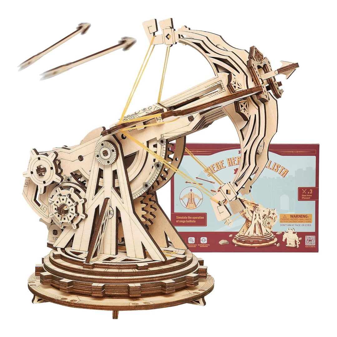 Robotime ROKR zware belegeringsballista 3D houten puzzel bouwspeelgoed 21 x 18,5 x 19 cm, 1 stuk,Wooninrichting, boekenkastdecoratie,Handgemaakte cadeaus voor volwassenen en tieners,Onderwijs speelgoed