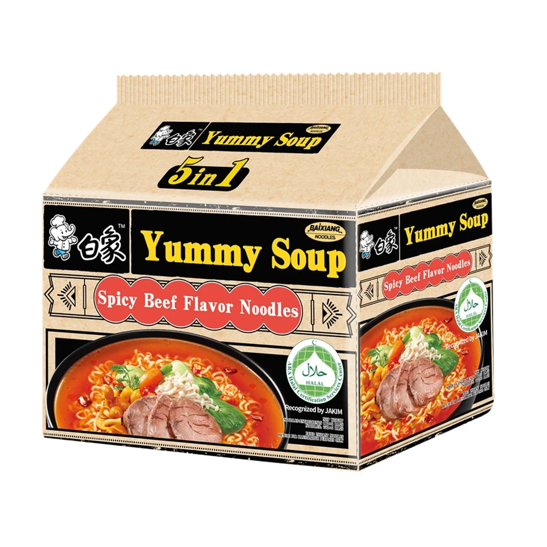 Baixiang Köstliche Suppe, Halal, würzige Rindfleischnudelsuppe 96g*5
